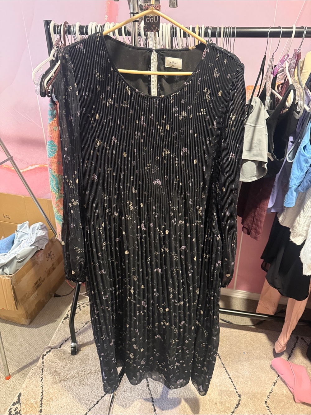 Wilfred daydreamer Dark Floral Long-Sleeve Tiered Dress midi 2XL - Picture 3 of 4